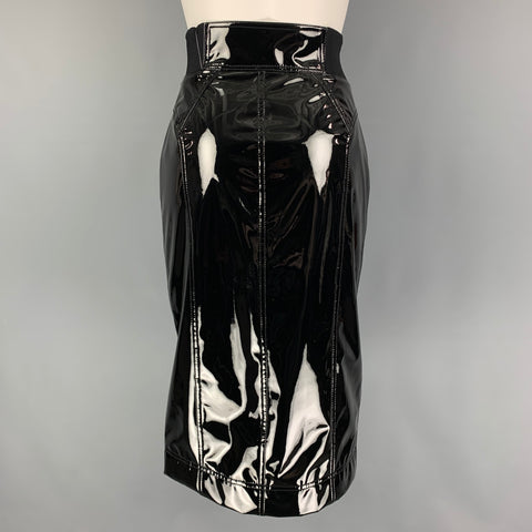 MARC JACOBS Size 2 Black Polyester Faux Patent Leather Pencil Skirt