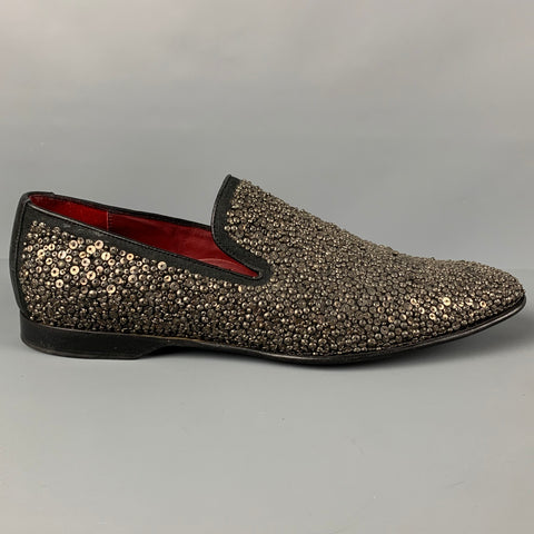DONALD J PLINER Size 11 Black Silver Sequined Leather Slip On Pascow Loafers