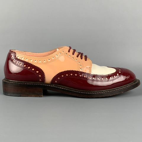 ROBERT CLERGERIE Size 7.5 Burgundy White Leather Color Block Spectator Laces