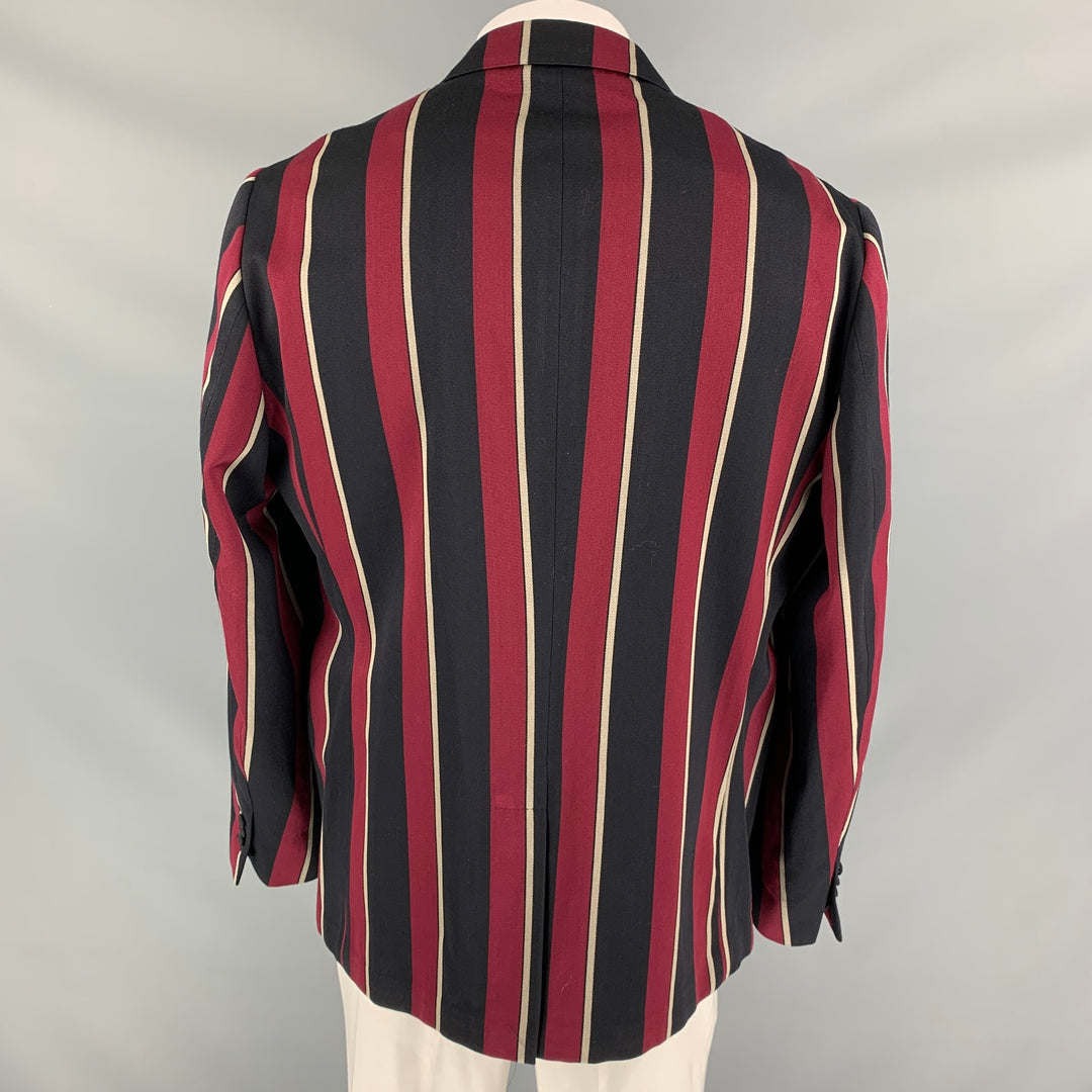 KENT CURWEN Size 48 Black & Burgundy Vertical Stripe Notch Lapel Sport Coat