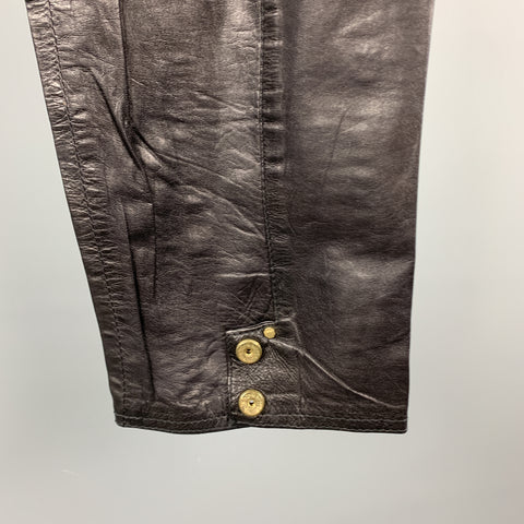DIESEL Size 30 Black Leather Zip Fly Snap Biker Jeans