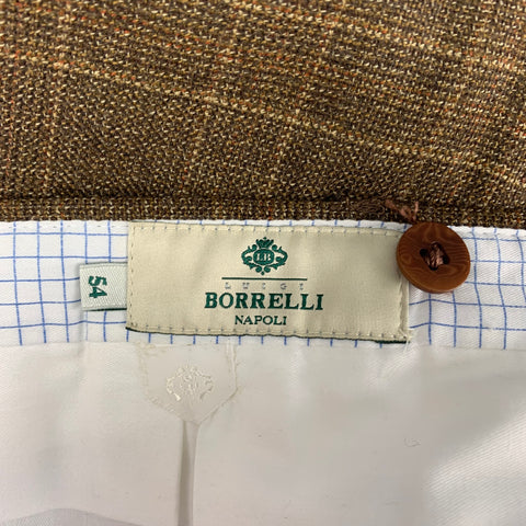 BORRELLI Taille 38 Pantalon habillé en laine à carreaux marron beige en polyamide Zip Fly