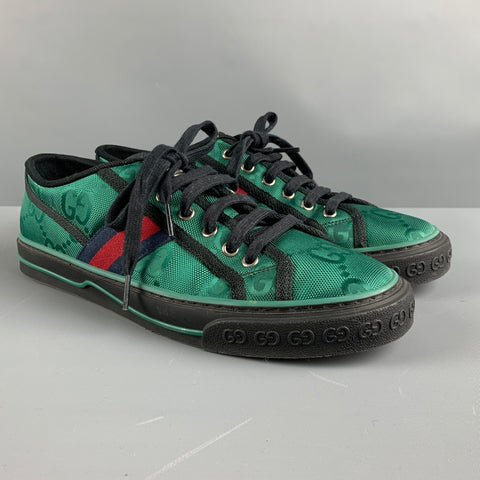 GUCCI Size 9 Green Red Monogram Nylon Low Top Sneakers