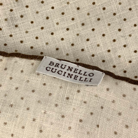 BRUNELLO CUCINELLI Pochette de costume en coton et soie à pois marron crème