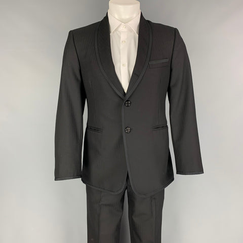 THOM BROWNE for NEIMAN MARCUS Size S Black on Black Herringbone Tuxedo Suit