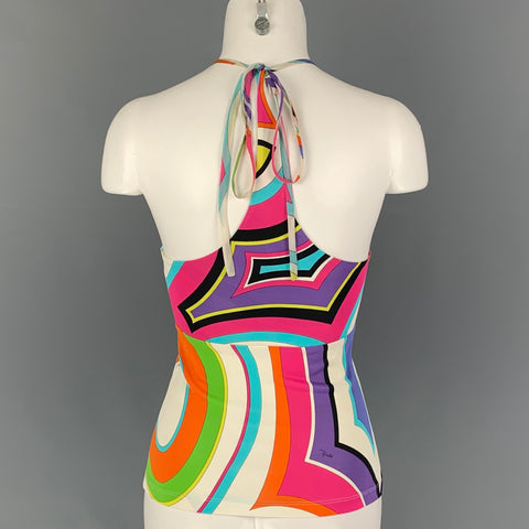 EMILIO PUCCI Size 6 Multi-Color Rayon Abstract Halter Casual Top