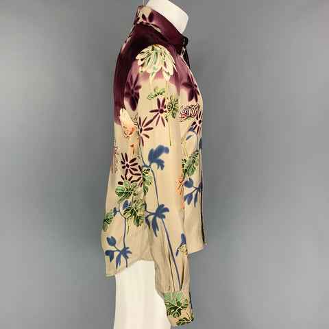 GUCCI by Tom Ford 2001 Size S Beige Floral Silk Button Up Long Sleeve Shirt