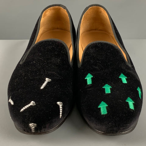 STUBBS & WOOTTON Size 10.5 Black Velvet Loafers