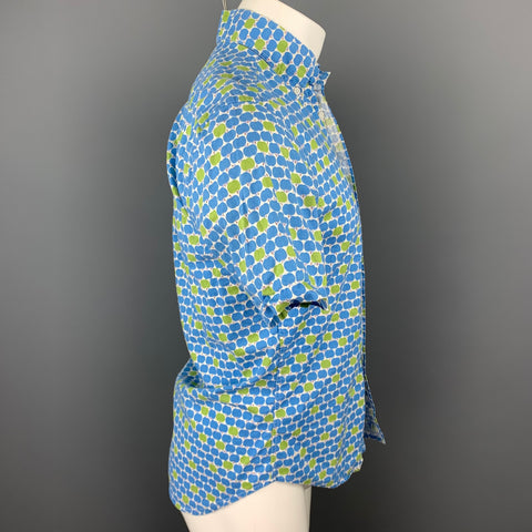 GITMAN VINTAGE Size S Blue & Green Apple Print Cotton Button Down Short Sleeve Shirt