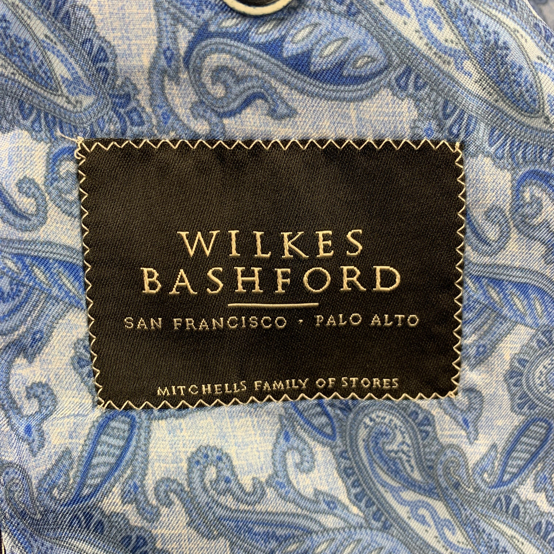 SAMUELSOHN for WILKES BASHFORD Size 38 Regular Grey & Blue Glenplaid Wool Peak Lapel Suit