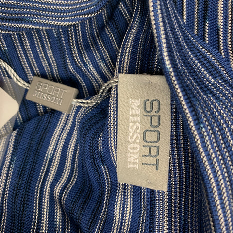 MISSONI SPORT Size M Blue White Stripe Cotton Viscose Buttoned Polo