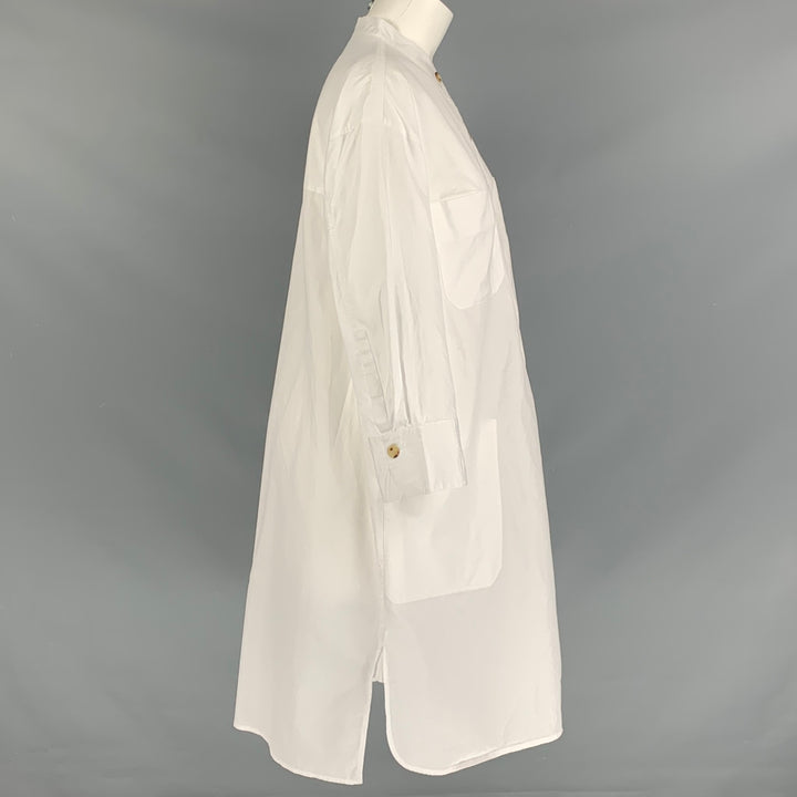 VINCE Size M White Cotton Solid Long placket Dress