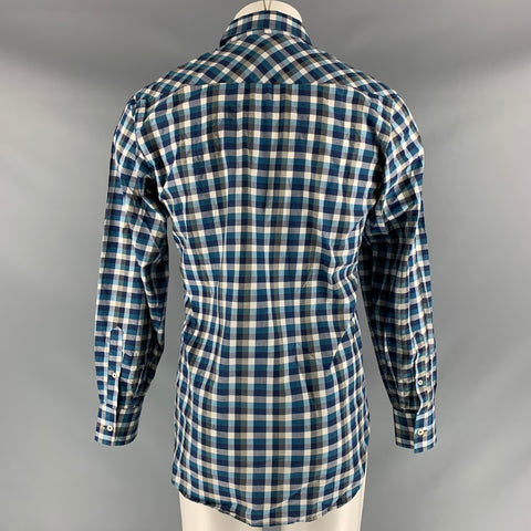 BILLY REID Size S Teal Blue & White Checkered Cotton Button Down Long Sleeve Shirt