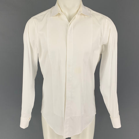 THEORY Size M White Solid Cotton Hidden Buttons Long Sleeve Shirt