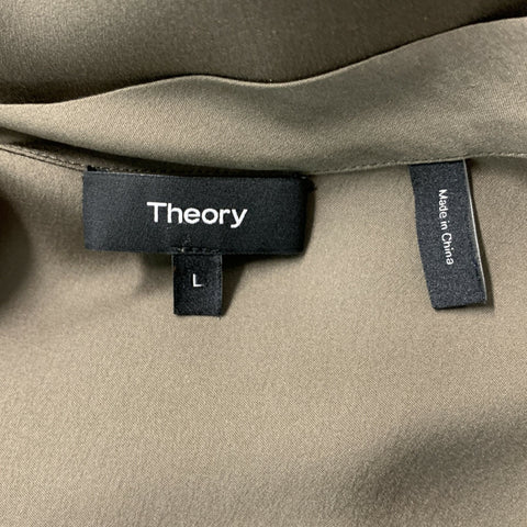 THEORY Size L Olive Silk Solid Sleeveless Blouse