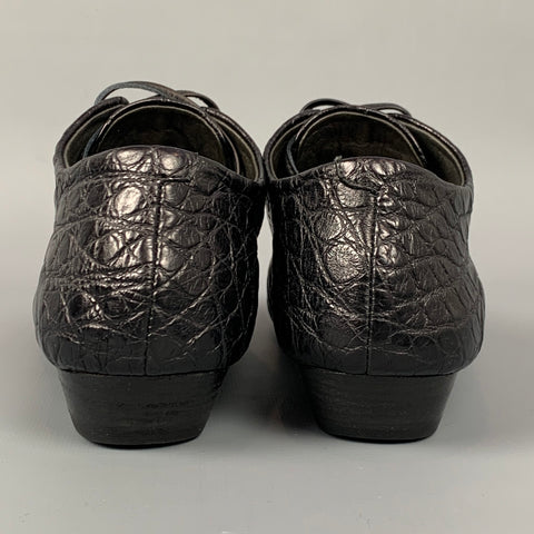MARSELL Size 7 Black Embossed Leather Flat Laces
