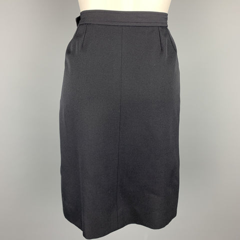 Vintage YVES SAINT LAURENT Rive Gauche Size 6 Navy Wool Pencil Skirt