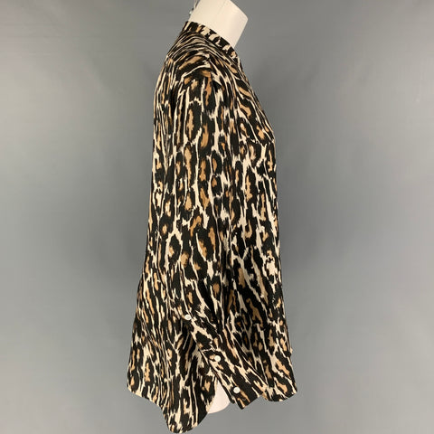 CALVIN KLEIN 205W39NYC Size S Black Brown Silk Leopard Nehru Collar Shirt