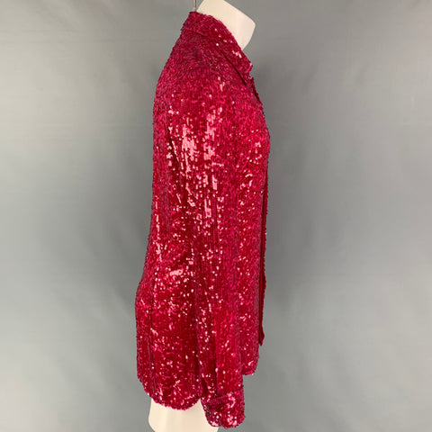 DRIES VAN NOTAN Camisa de manga larga con tapeta oculta de viscosa y lentejuelas rosa talla M