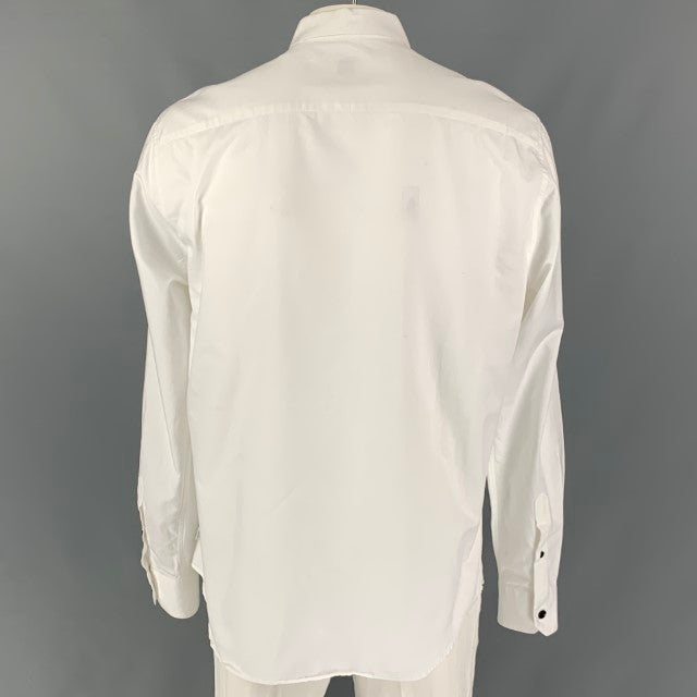 ARMANI COLLEZIONI Size XXL Solid White Grey Cotton Button Up Long Sleeve Shirt