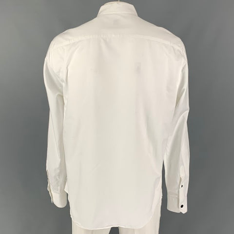 ARMANI COLLEZIONI Size XXL Solid White Grey Cotton Button Up Long Sleeve Shirt
