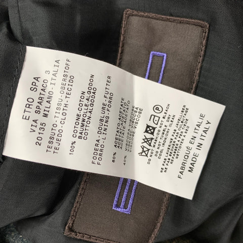 ETRO Size 42 Black & Olive Print Velvet Peak Lapel Sport Coat