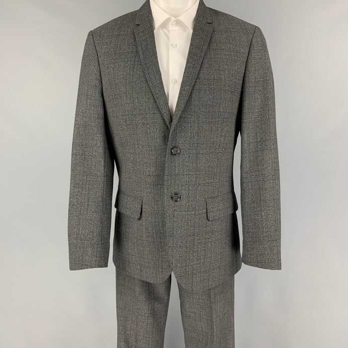 CALVIN KLEIN Size 42 Regular Grey Plaid Wool Blend Notch Lapel Suit