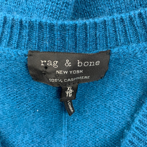 RAG & BONE Size XL Blue Knitted Cashmere Crew-Neck Sweater