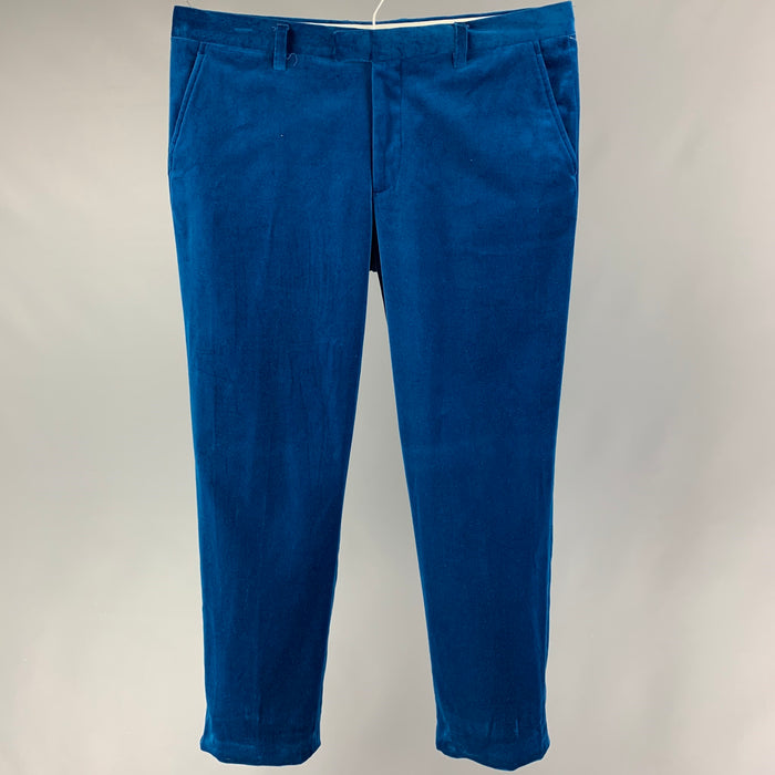 ETRO Size 36 Royal Blue Velvet Cotton Blend Zip Fly Dress Pants