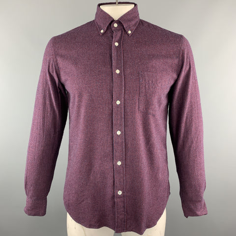 HARTFORD Size M Burgundy & Navy Plaid Cotton Button Up Long Sleeve Shirt