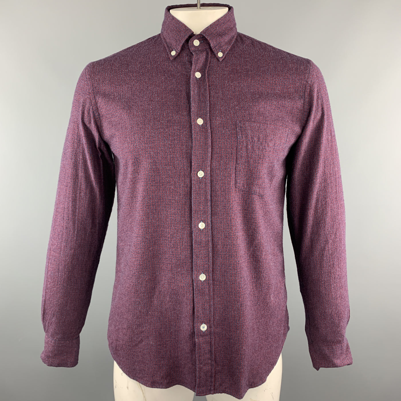 HARTFORD Size L Burgundy & Navy Plaid Cotton Button Up Long Sleeve Shirt