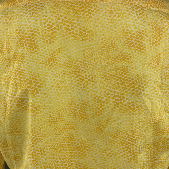AGNES B. Size L Yellow Snake Skin Print Textured Cotton Button Up Long Sleeve Shirt