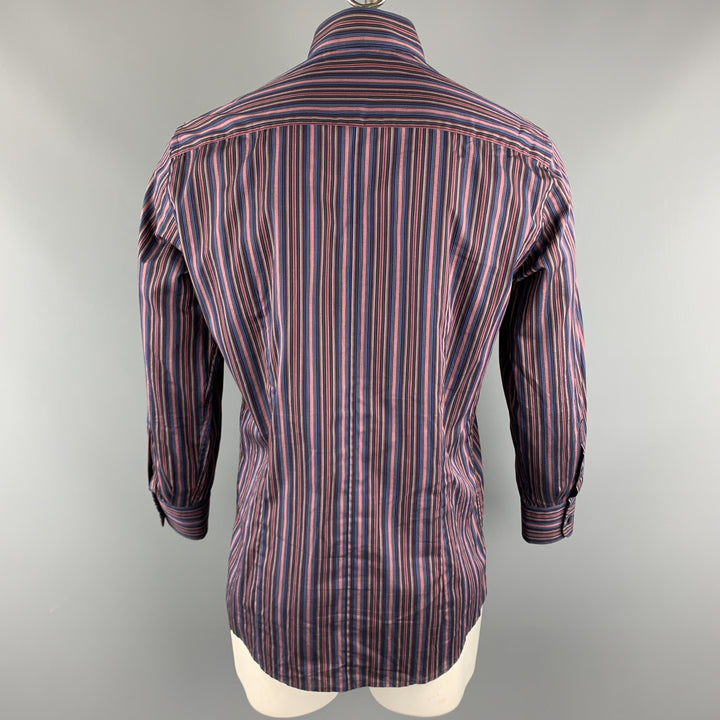 DOLCE & GABBANA Size L Black & Purple Stripe Cotton Button Up Long Sleeve Shirt