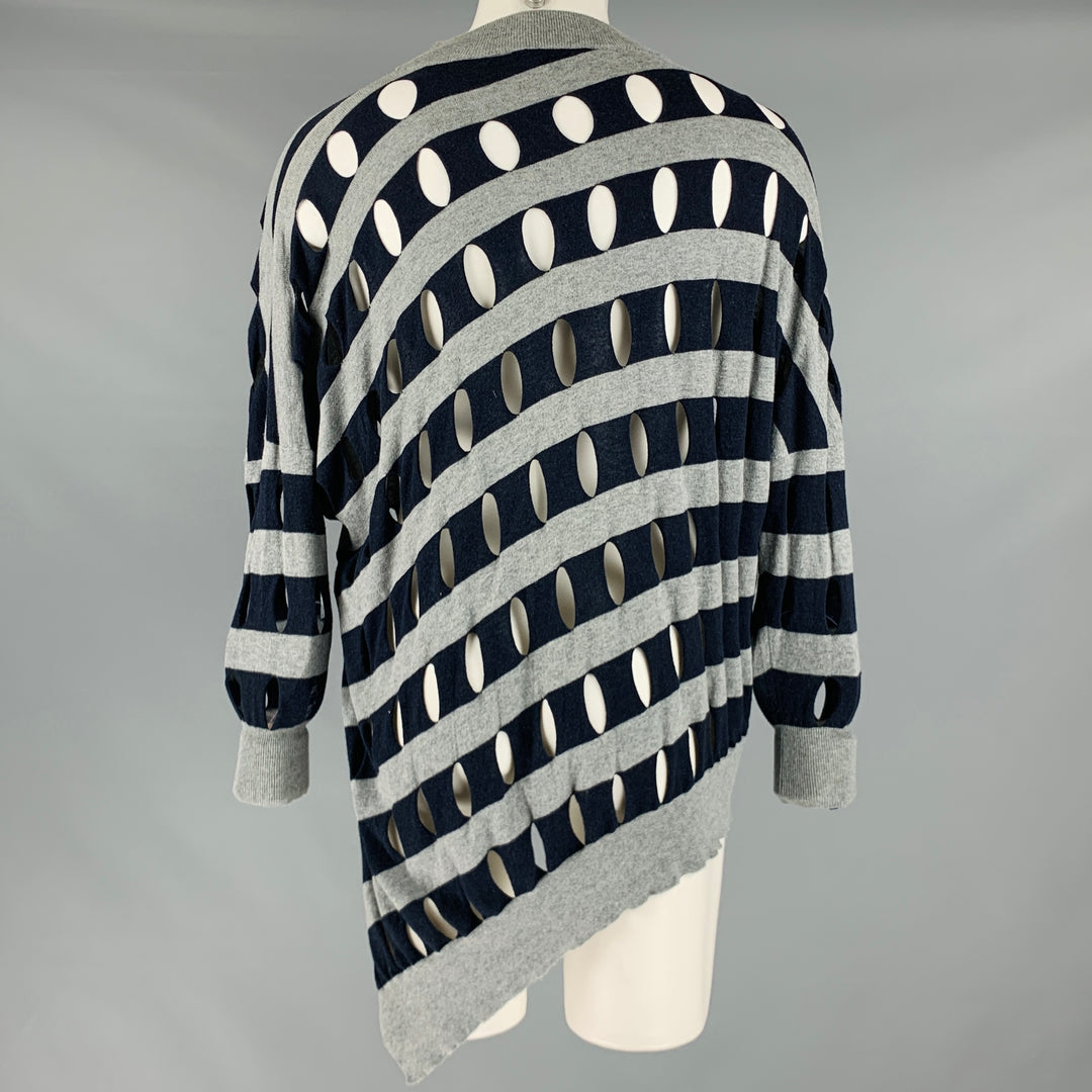ALEXANDER WANG Size XS Grey Navy Cotton Stripe Cutout Pullover