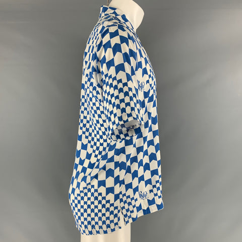 RHUDE Size XS Blue White Checkered Rayon Short Sleeve Shirt