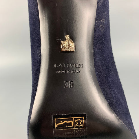 LANVIN Talla 8 Zapatos de tacón con punta de charol de ante azul marino