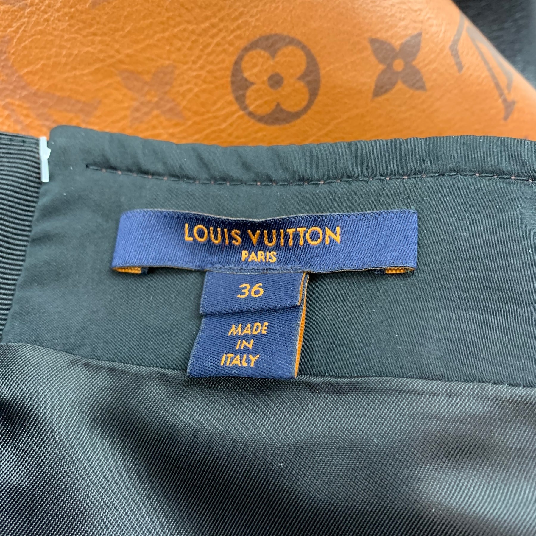 LOUIS VUITTON SS 2021 Size 4 Brown Leather Tattoo Monogram A-line Mini Skirt