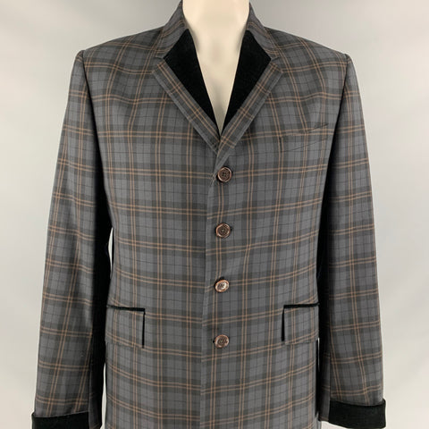 PS by PAUL SMITH Size XL Charcoal Plaid Wool Notch Lapel Coat