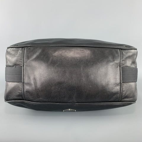 PRADA Black Leather Enamel Logo Crossbody Messenger Bag