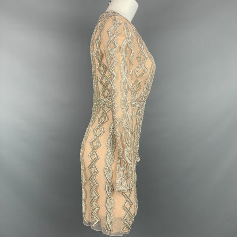 BLUMARINE Size M Nude Art deco Beaded Long Sleeve Cocktail Dress