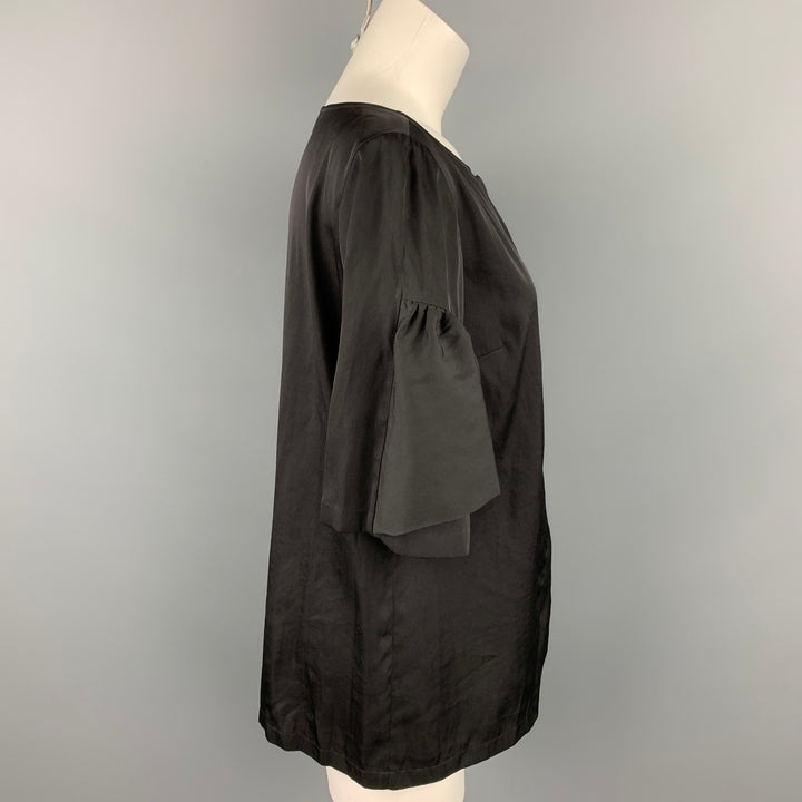 DRIES VAN NOTEN Size 8 Black Poplin Polyester / Silk Ruffled Blouse