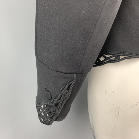 Vintage MATSUDA Size M Black Guipure Wool Cropped Notch Lapel Jacket