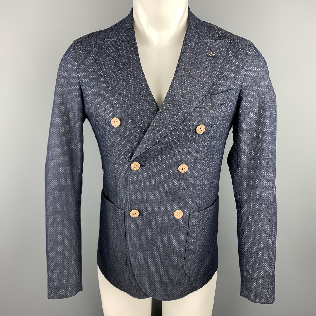 MARTIN ZELO Taille 36 Manteau de sport à double boutonnage en coton mélangé à pois bleu marine