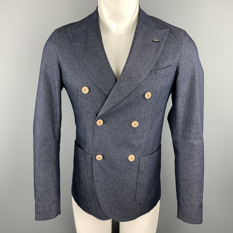 MARTIN ZELO Size 36 Navy Dots Cotton Blend Double Breasted Sport Coat