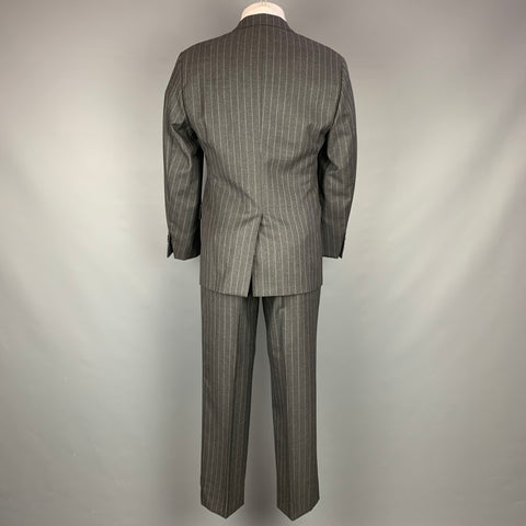 POLO by RALPH LAUREN Size 38 Charcoal & Grey Pinstripe Virgin Wool Notch Lapel Suit