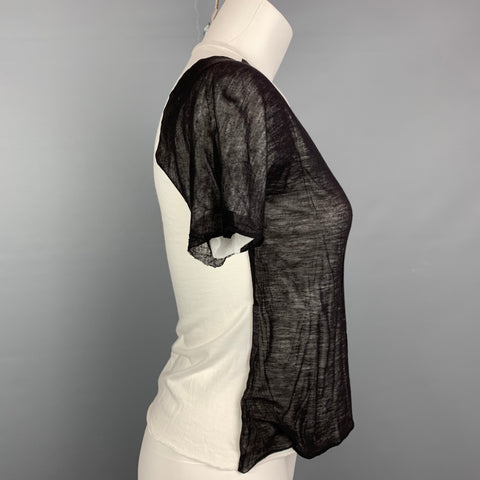VINTAGE Taille S T-shirt réversible en coton color block blanc et noir