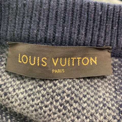 LOUIS VUITTON Size M Navy Grey Knitted Crew-Neck Sweater
