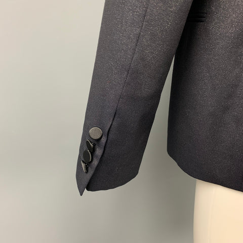 LANVIN Taille 40 Manteau de sport à col châle en mélange de laine scintillante noir et argent