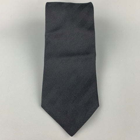 ERMENEGILDO ZEGNA Black on Black Diagonal Stripe Silk Tie