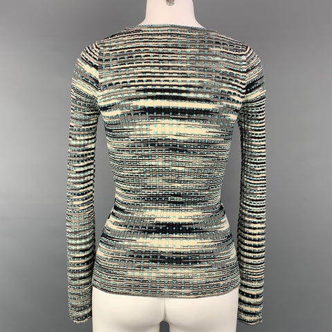 M MISSONI Size 4 Black & Turquoise Merino Wool Blend Pullover